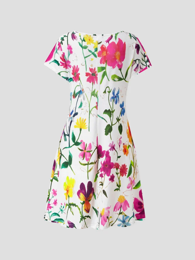 Scallop Neck Floral Vacation Mini Dresses