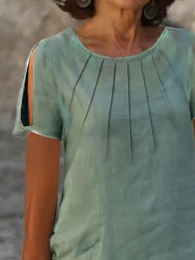 Cotton And Linen Linen Crew Neck Dress