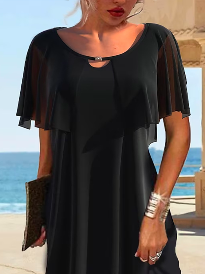 Crew Neck Casual Loose Plain Plain Mesh Cut Out Crew Neck Mini Dress Active Fashion Daily Holiday Short Sleeve Regular Fit Black Summer Dress