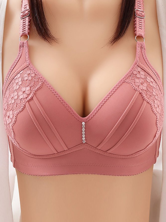 Rhinestone Lace Comfortable Push Up Wireless Bra Plus Size