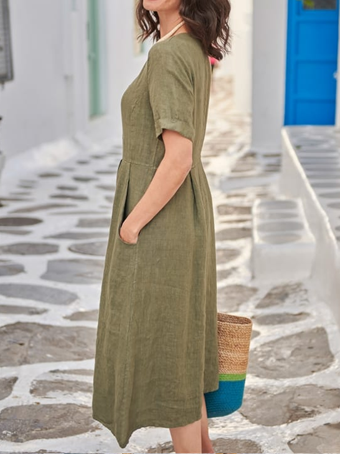 Linen Loose Plain Cotton And Linen Dress