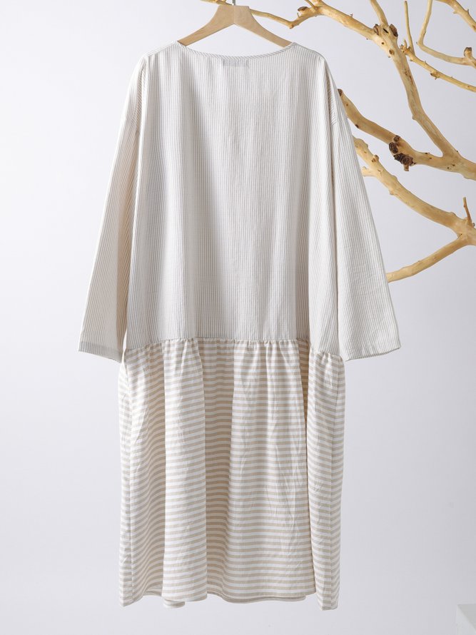 Crew Neck Women Fall Dress Daily Casual Cotton Dress