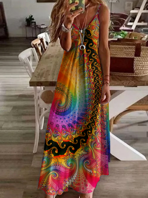 V Neck Ombre Cotton Blends Dresses