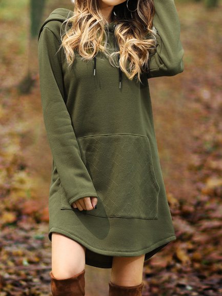 Solid Long Sleeve Hoodie Casual Knitting Dress