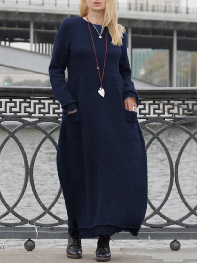 Plain Cowl Neck Loosen Fall Dresseswomen's Clothing