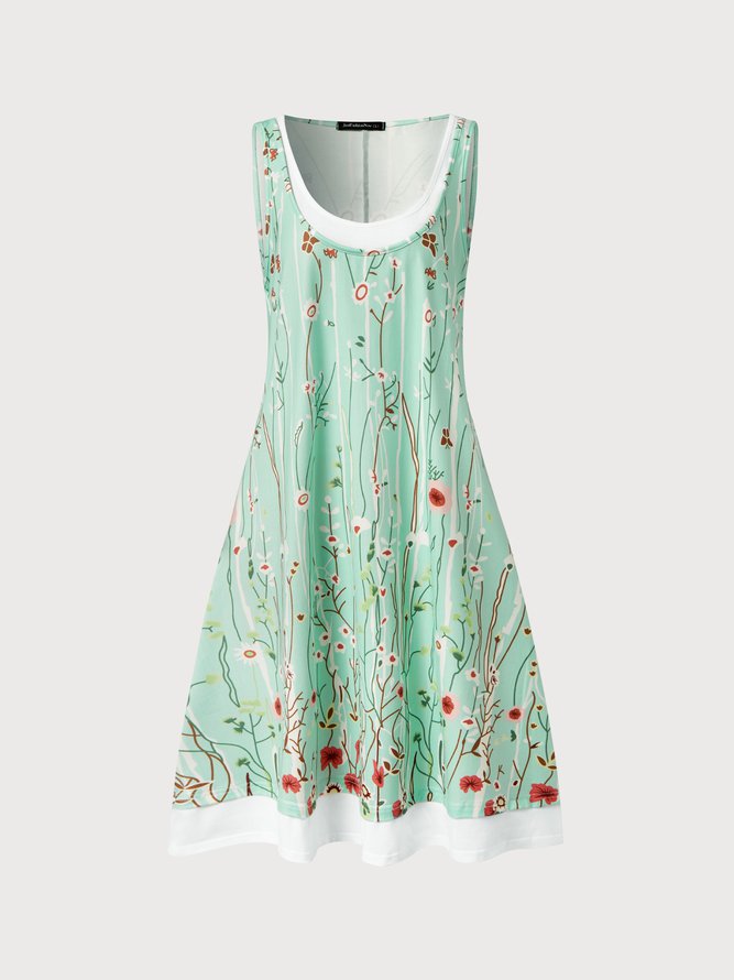 Round Neck floral Casual Midi Dress