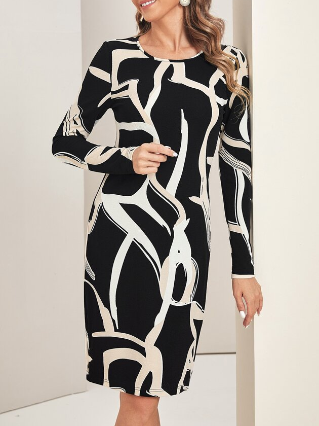 Crew Neck Casual Regular Fit Work Elegant Dress