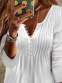 Crew Neck Casual Plain Buttoned Knitted Long-sleeve Mini Prom Dress