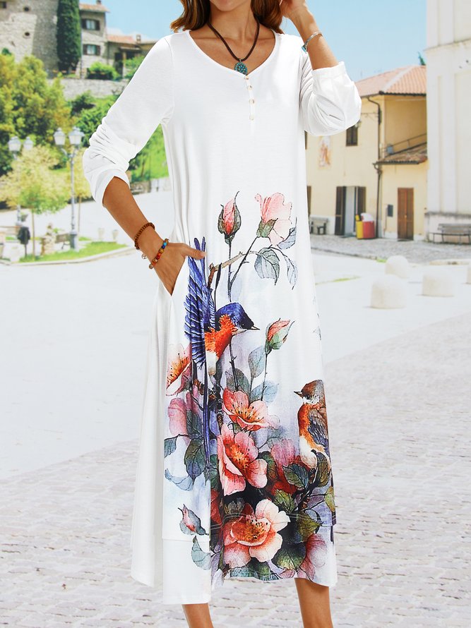 Loosen Vacation Crew Neck Long sleeve Knit Dress