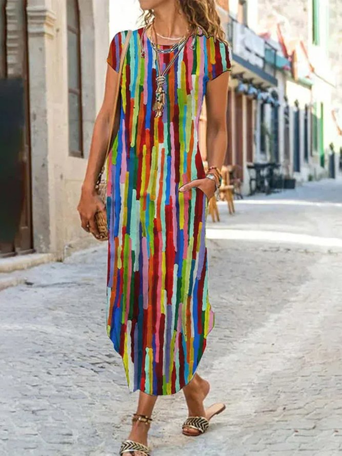 Crew Neck Ombre Casual Dress