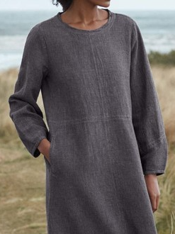 Pockets Raglan Sleeve Linen Weaving Dress