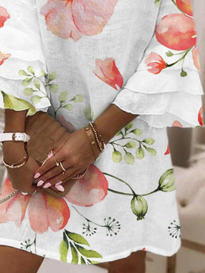 V Neck Floral Casual Dress