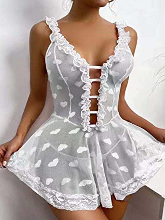 Heart Shape/Heart Shape Lace V Neck Sexy Lingerie Nightdress Babydoll