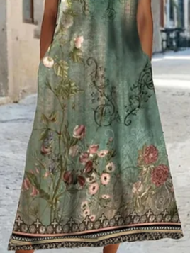 Crew Neck Loose Floral Casual Dress