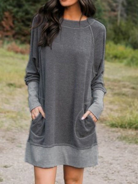 Cotton-Blend Long Sleeve Casual Knitting Dress