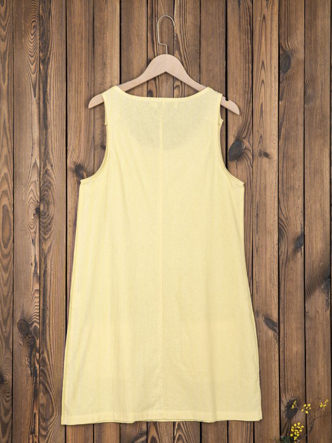 Round Neck Sleeveless Buttoned Plain Causal Mini Dresses