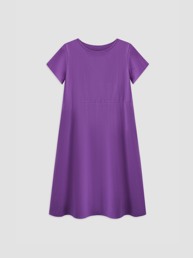 Summer Pockets Round Neck Shift Linen Dresses