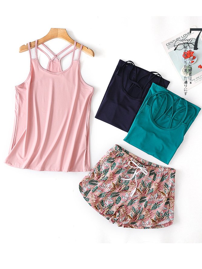 Breathable Loose Comfortable Floral Camisole Pajama Set