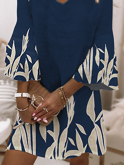 V Neck Loosen Flare Sleeve Prom Dresses