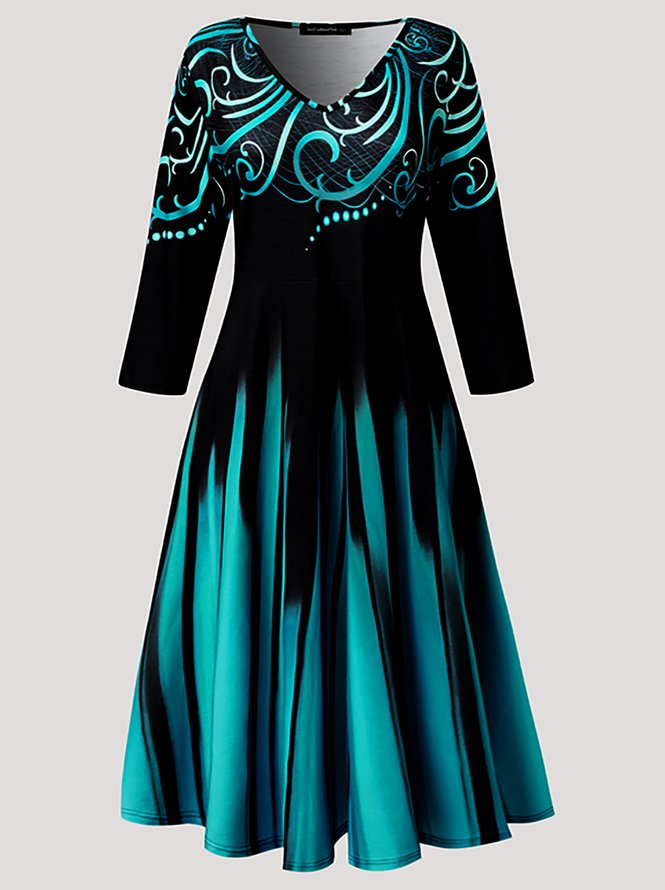 V Neck Geometric Regular Fit Dress