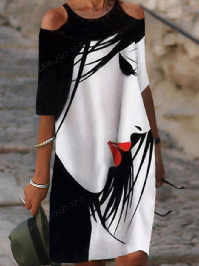 Round Neck Abstract Casual Midi Dress
