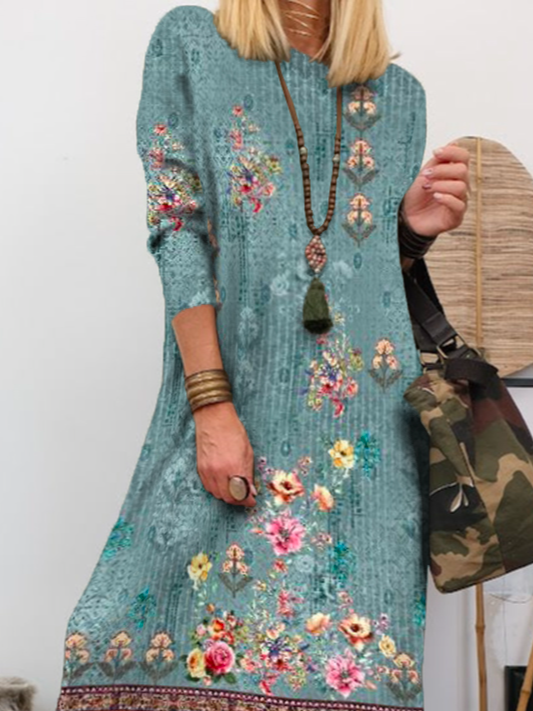 Floral Crew Neck Regular Fit Casual Dress