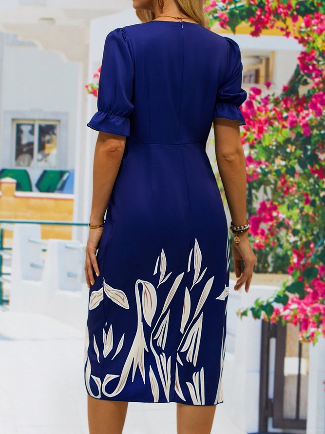 Loose Vacation Leaf V Neck Dress