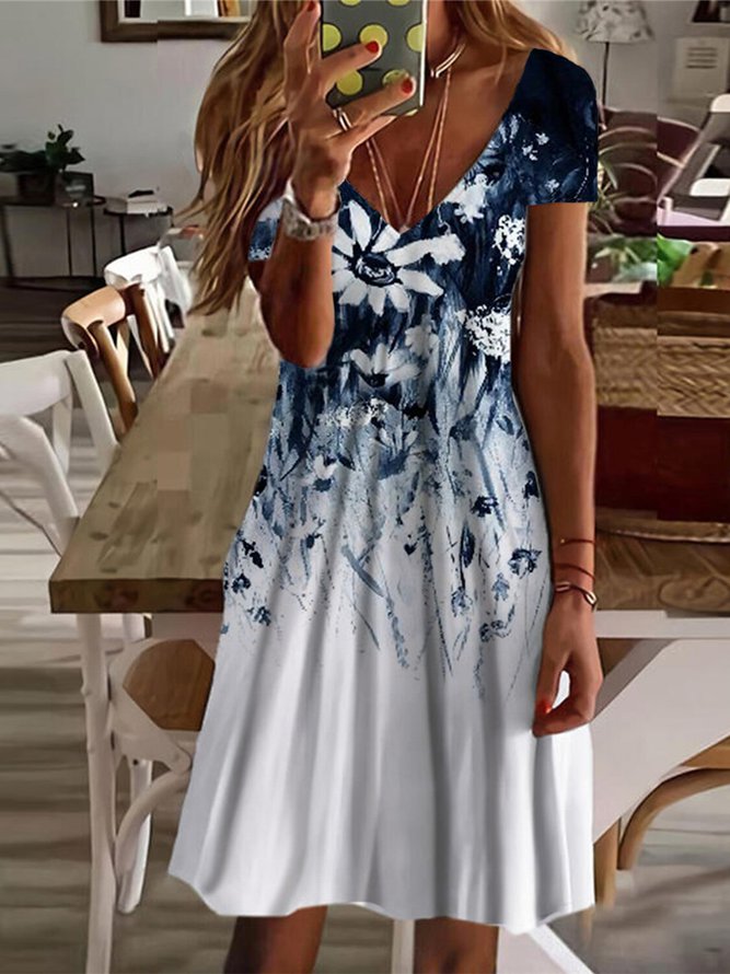 Floral Casual V Neck Dress