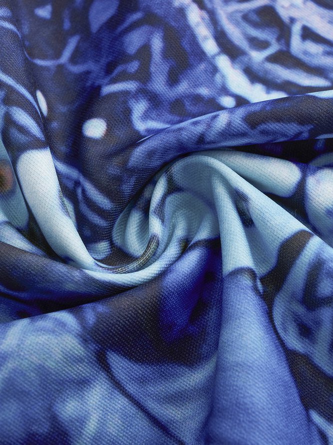 V Neck Floral Full Printed Geometric Casual Mini Dress