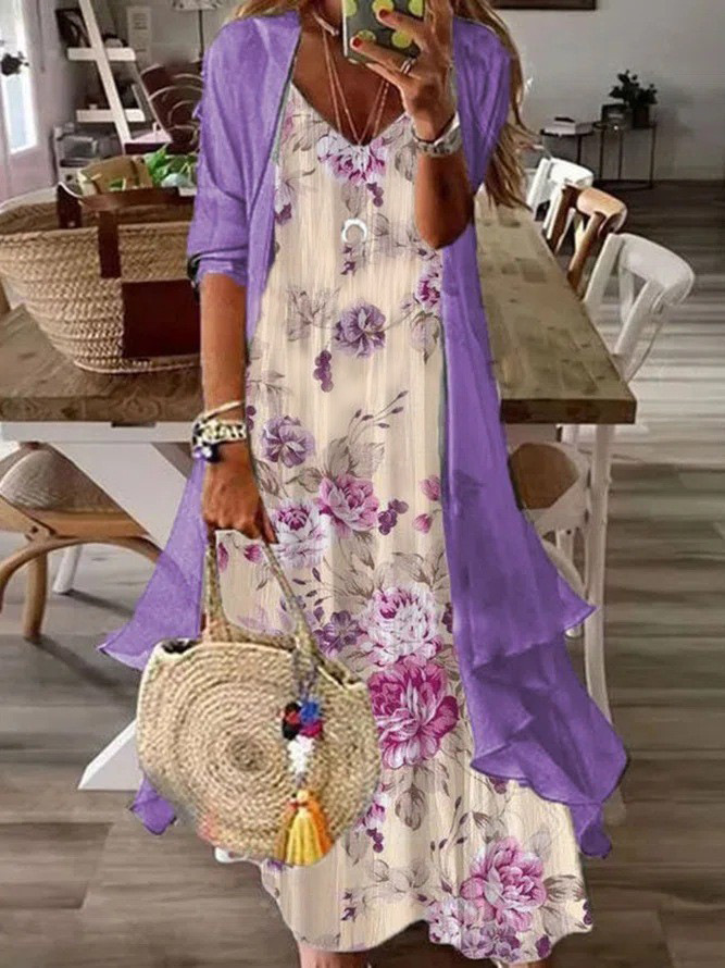 Plain Casual V Neck Two-Piece Set