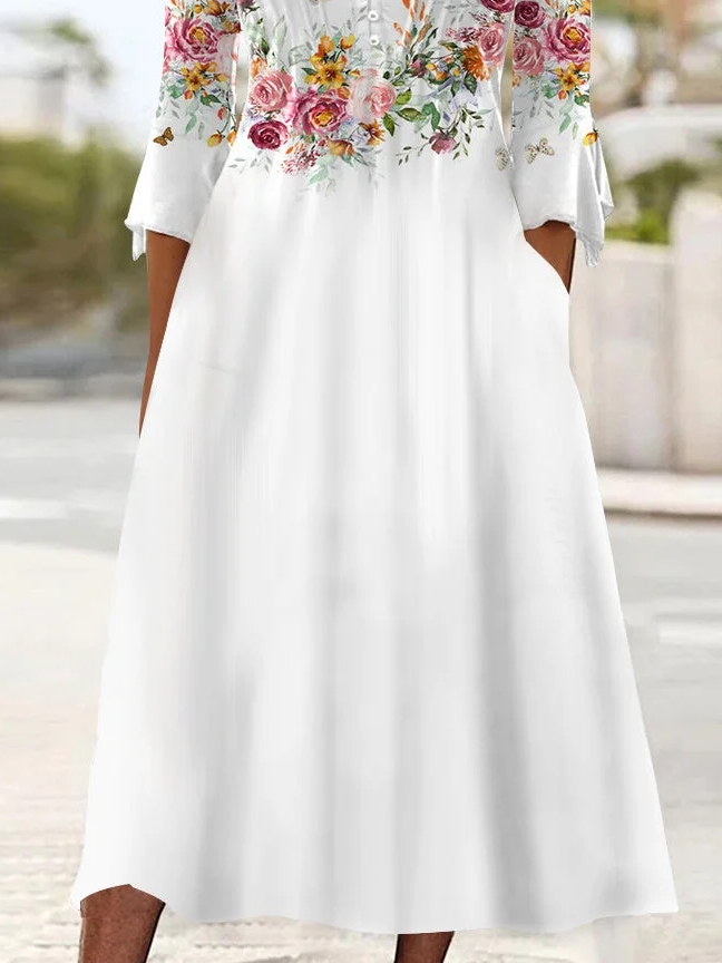 V Neck Casual Floral Dress