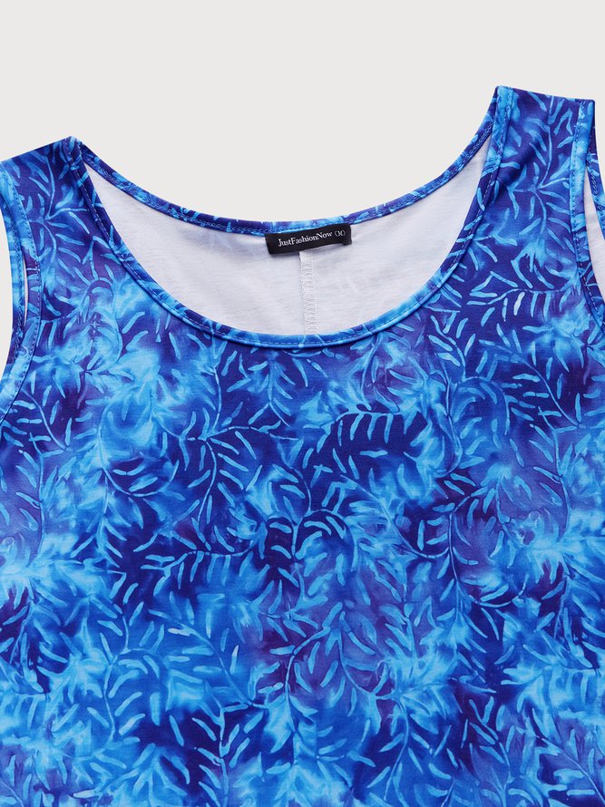 Round Neck Pockets Leaves Casual Mini Dress