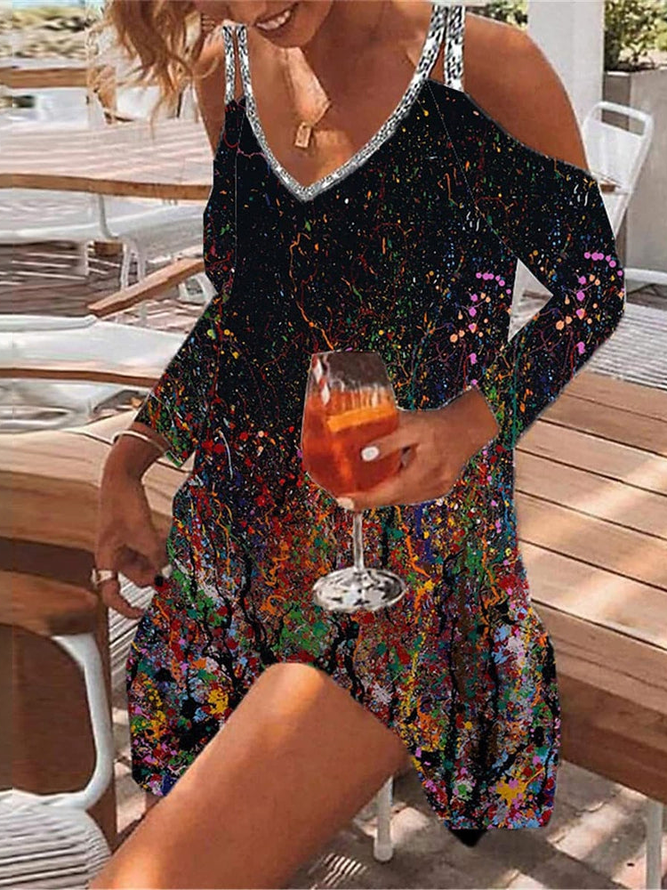 V neck Loose Ombre Glitter Dress