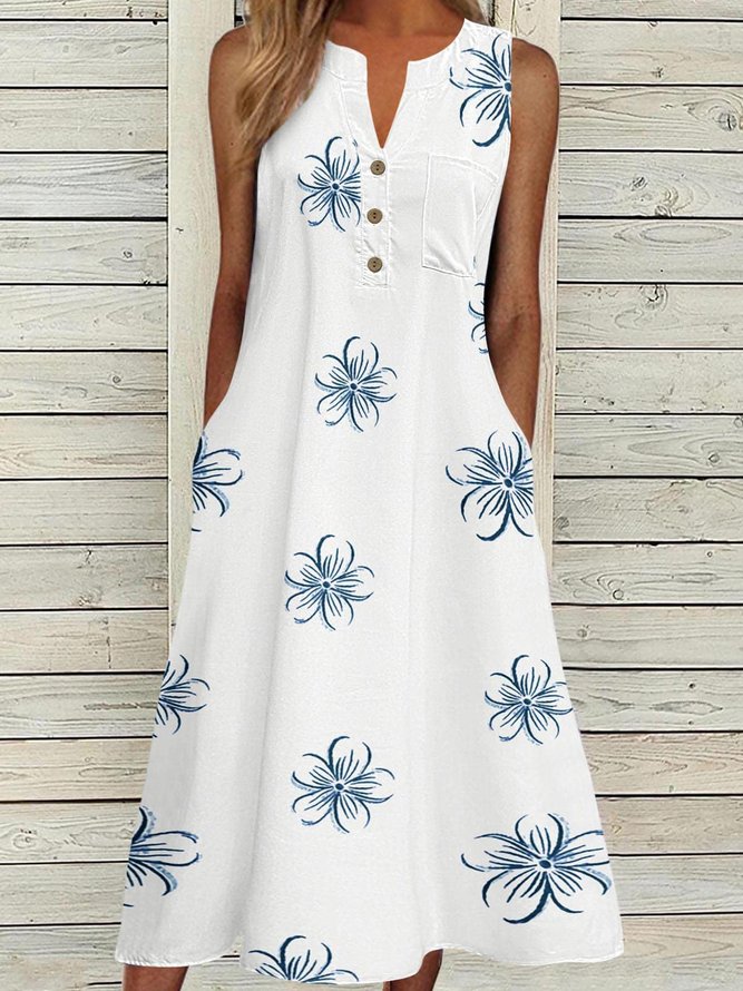 Regular Fit Geometric V Neck Casual Dress