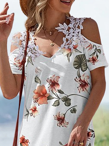 Floral Lace-Accent Cutout Midi Dress