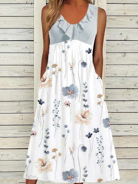 Flouncing V Neck Casual Floral Summer Dress
