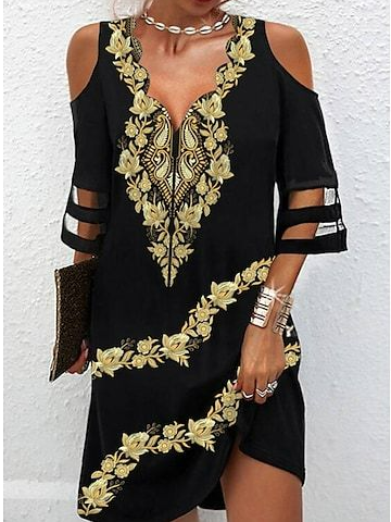 Casual V Neck Floral Dress