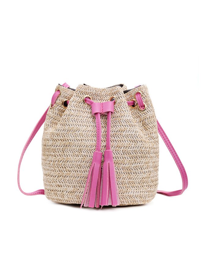 Casual Straw Drawstring Crossbody Bag Women's Shoulder Bag Urban Vacation