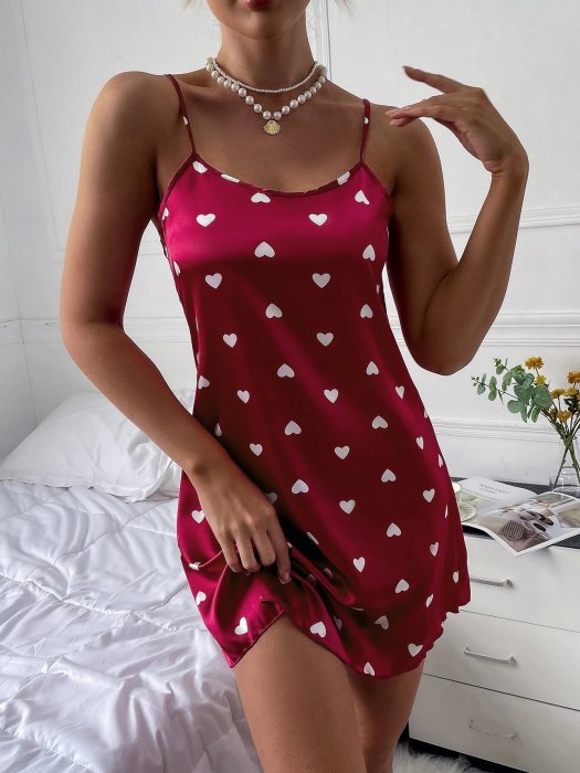 Satin Loose Heart/Cordate Elegant Nightdress