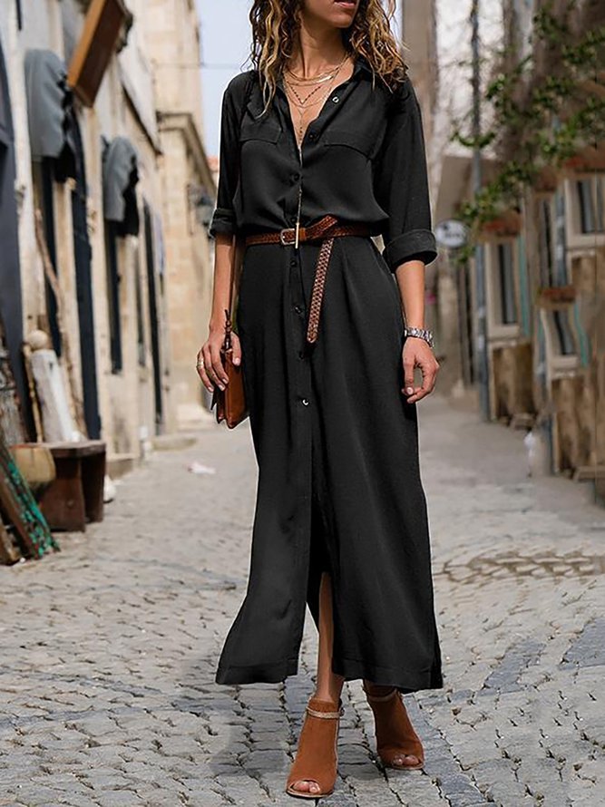 Shawl Collar Shift Women 3/4 Sleeve Paneled Spring Dress