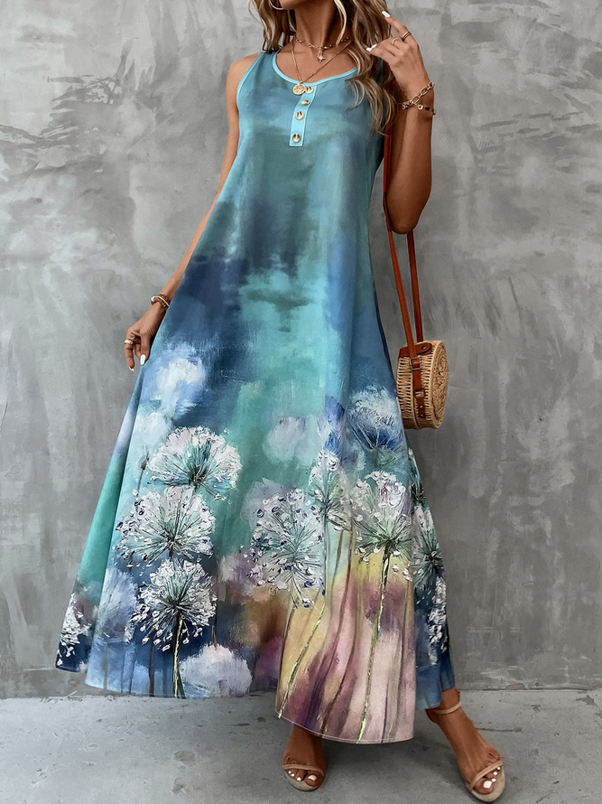 Ombre Crew Neck Loose Casual Dress