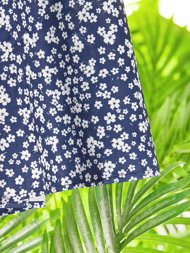 Ditsy Floral Round Neck Pocket Vacation Midi Dress