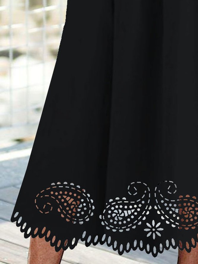 V Neck Solid Casual Midi Prom Dress