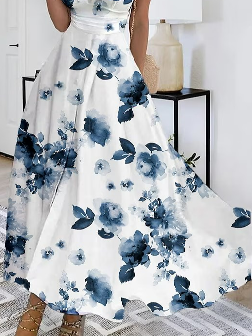 Floral V Neck Casual Dress