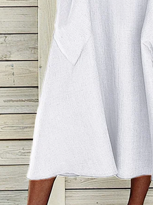 Linen Half Open Collar Buttoned Plain Dress