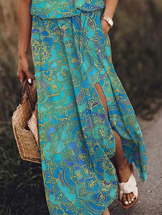 Tribal Crew Neck Sleeveless Woven Dress