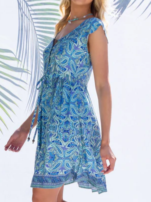 V Neck Floral Vacation Dress
