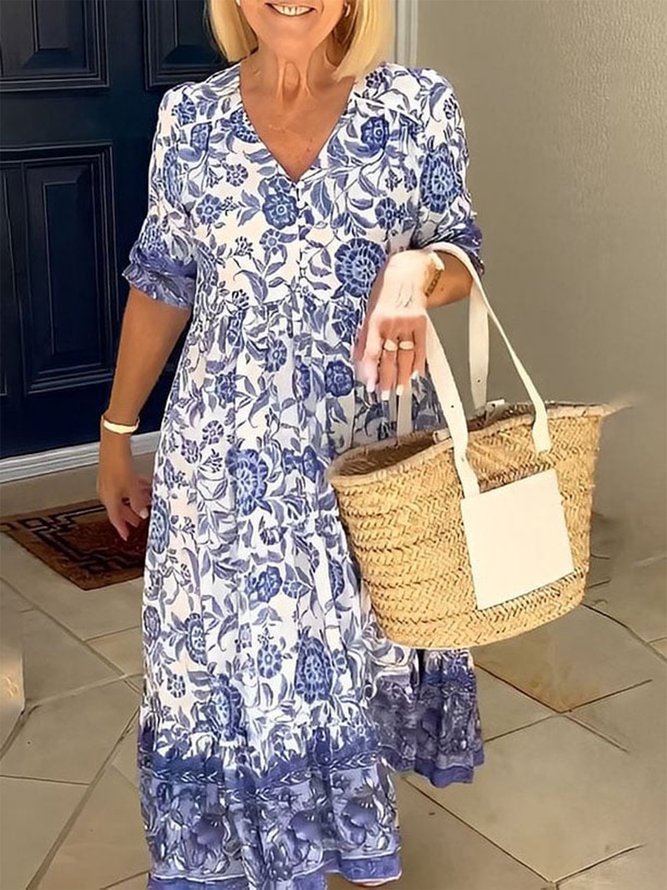 Vacation Floral Ruched Dress