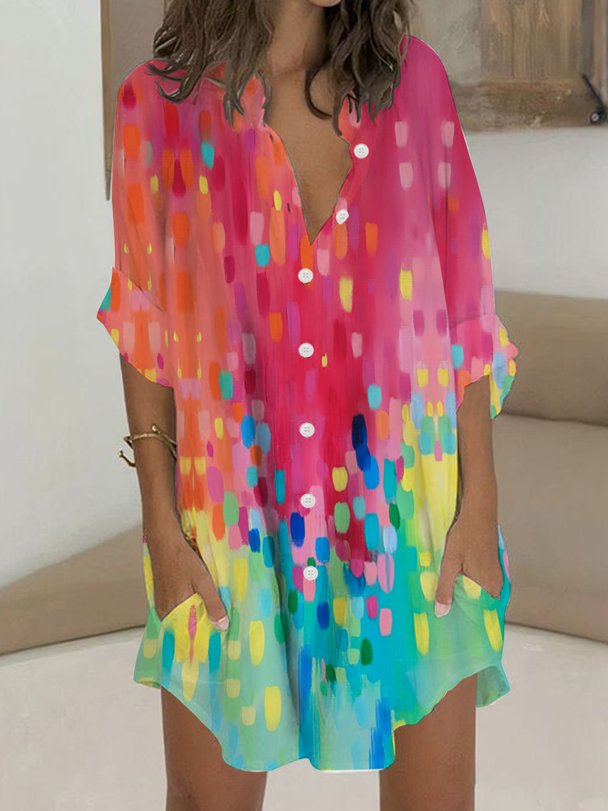 Loose Shirt Collar Casual Buttoned Dress