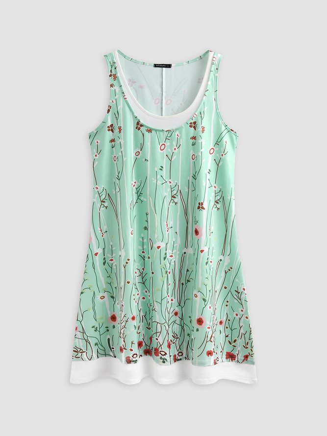 Round Neck floral Casual Midi Dress